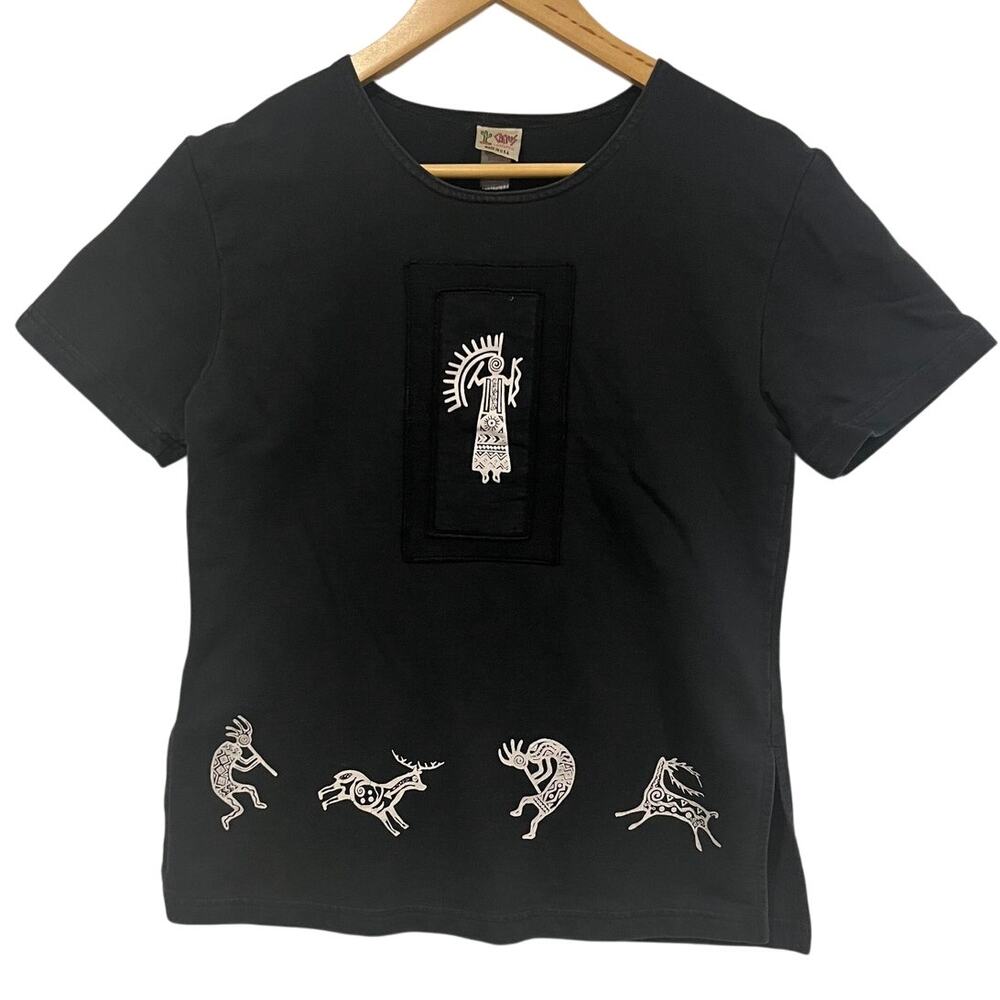 Cactus Ancient Tribal Ritual Graphic T-Shirt Black Cotton Essential Everydaywear